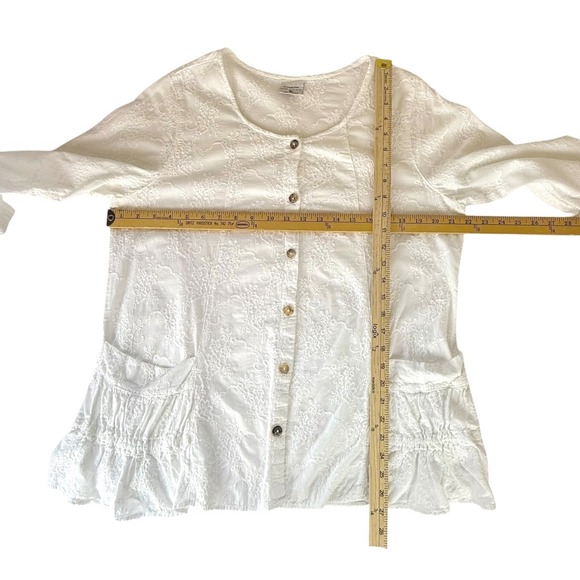 Color Me Cotton CMC White Embroidered Tunic Top 3/4 Sleeve Button Up  Pockets XL - Picture 5 of 6